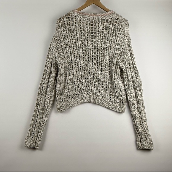 Duffy Women’s Small Open Stitch Cotton Sweater – Marled Gray/Coral - Picture 5 of 6